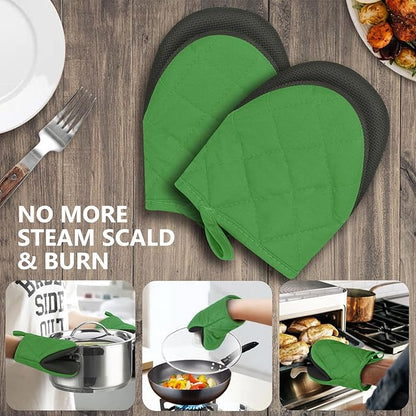 1 Pair Short Oven Mitts - Silicone Kitchen Oven Gloves High Heat Resistant 500℉, Mini Oven Mits with Non-Slip Grip Surfaces and Hanging Loop for BBQ, Baking, Cooking and Grilling (Green) - Image 7