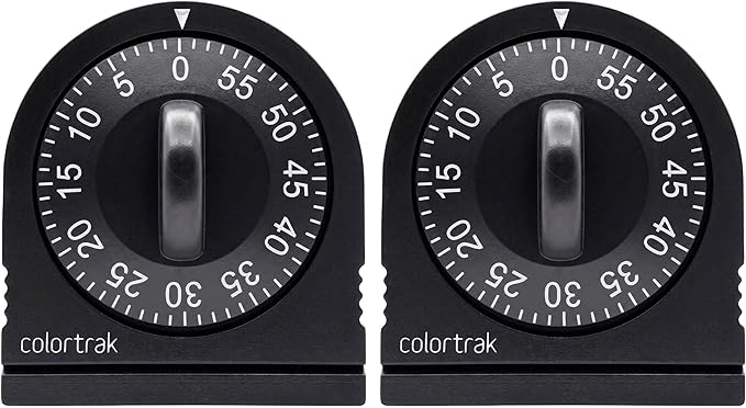 60 Minute Wind Up Timer (2 Pack) Visual Mechanical Timer, from 0 to 60 Minutes, for Kitchen, Hair Color Processing, Tanning Time, Kids' Home and Classroom Activities or Timeouts, Black by Colortrak