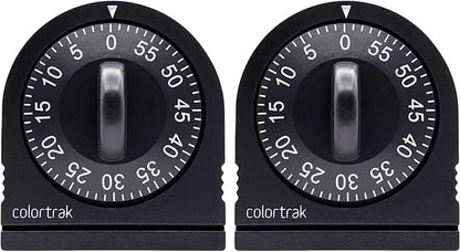 60 Minute Wind Up Timer (2 Pack) Visual Mechanical Timer, from 0 to 60 Minutes, for Kitchen, Hair Color Processing, Tanning Time, Kids' Home and Classroom Activities or Timeouts, Black by Colortrak