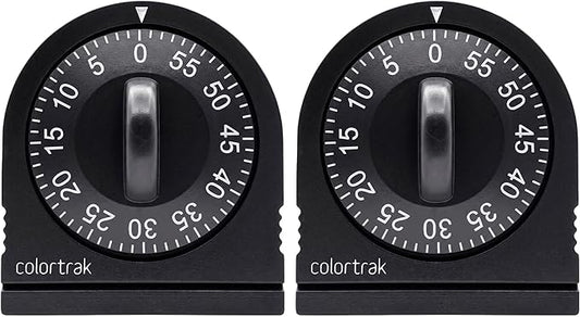 60 Minute Wind Up Timer (2 Pack) Visual Mechanical Timer, from 0 to 60 Minutes, for Kitchen, Hair Color Processing, Tanning Time, Kids' Home and Classroom Activities or Timeouts, Black by Colortrak