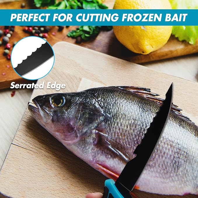 FLISSA Fillet Knife Set, Boning Knife & Bait Knives with Sharpener, Protective Sheath, Belt Clip, Non-Slip Handle, Portable Pouch & Corrosion Resistant Coating Blade, for Fresh or Saltwater (4-Piece)