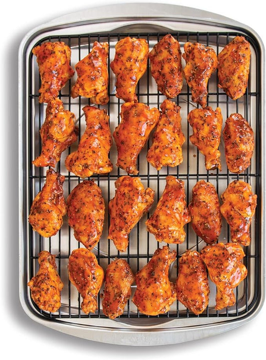 Nordic Ware Oven Crisp Baking Tray 2pc Set Includes Pan and Rack; Natural Aluminum For Air Frying, Crisping, Broiling, Baking; Cooking Surface 17 x 12 Inches by NordicWare