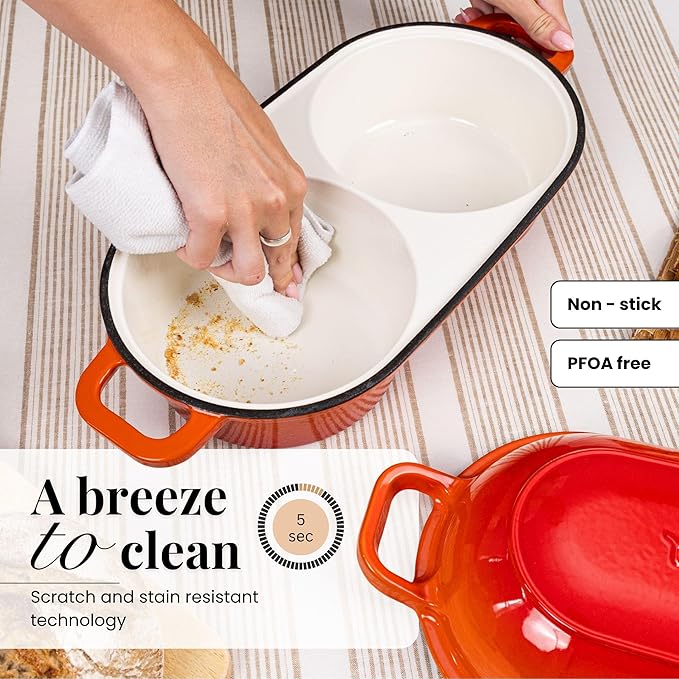 Dutch Oven For Sourdough Bread Baking – Enamelled Cast Iron Bread Loaf Pot – 500°F Oven Safe Non Stick Bread Pot – Double Round Loaf Space, 16.5cm Diameter, Orange, – by Nuovva - Image 4