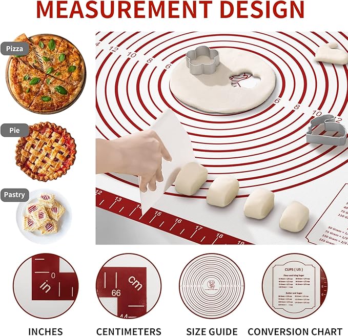 Silicone Baking Pastry Mat, Non Stick Dough Rolling Sheet with Measurement, Nonslip Kitchen Counter Mat, Oven Liner Mat Fondant Dough Kneading Mat for Making Cookies Macarons Bread Pizza - Image 3