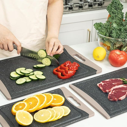 Extra Large Cutting Boards, Plastic Cutting Boards for Kitchen (Set of 3) Cutting Board Set Dishwasher Chopping Board with Juice Grooves Easy-Grip Handles, Almond Gray, Empune - Image 7