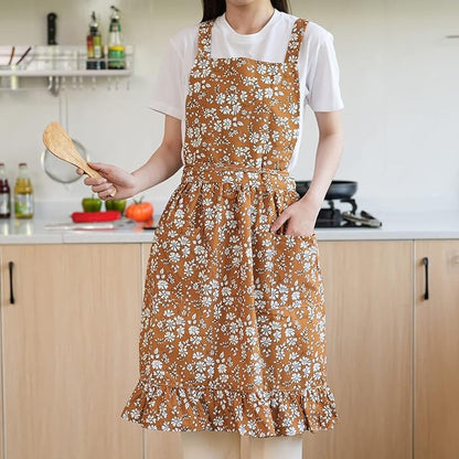 Pinknoke Vintage Pinafore Apron Dress for Women with Pockets Cute Floral Chef Aprons for Kitchen Cooking Baking Gardening - Image 5
