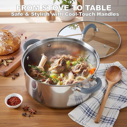 Cook N Home 3-Quart Stainless Steel Pot, Small Stock Pot with Glass Lid, Basics Saucier Casserole Stockpot, Stay-Cool Silicone Handles - Image 4