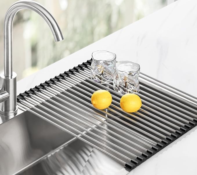 Tomorotec 21" x 15.5" Roll Up Dish Drying Rack Over Sink Drying Rack Sink Cover Kitchen Sink Accessories Gadget Multipurpose Organizer Foldable Stainless Steel Drainer - Image 8