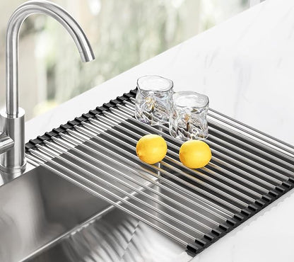 Tomorotec 21" x 15.5" Roll Up Dish Drying Rack Over Sink Drying Rack Sink Cover Kitchen Sink Accessories Gadget Multipurpose Organizer Foldable Stainless Steel Drainer - Image 8