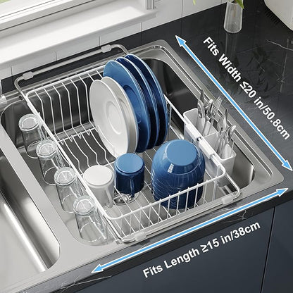 JASIWAY Dish Drying Rack in Sink, Small Dish Drainers for Inside Sink, Over The Sink Dish Racks, Stainless Steel Drying Rack with Utensil Holder, White - Image 4
