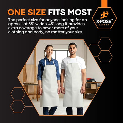 Xpose Safety Heavy Duty Vinyl Waterproof Aprons, White - For Home, Industrial and Commercial Use - Chemical Resistant