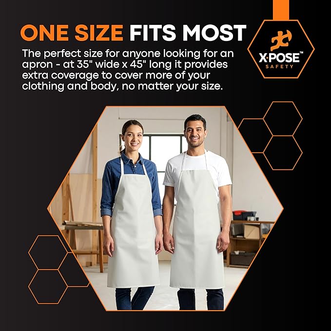 Xpose Safety Heavy Duty Vinyl Waterproof Aprons, White - For Home, Industrial and Commercial Use - Chemical Resistant