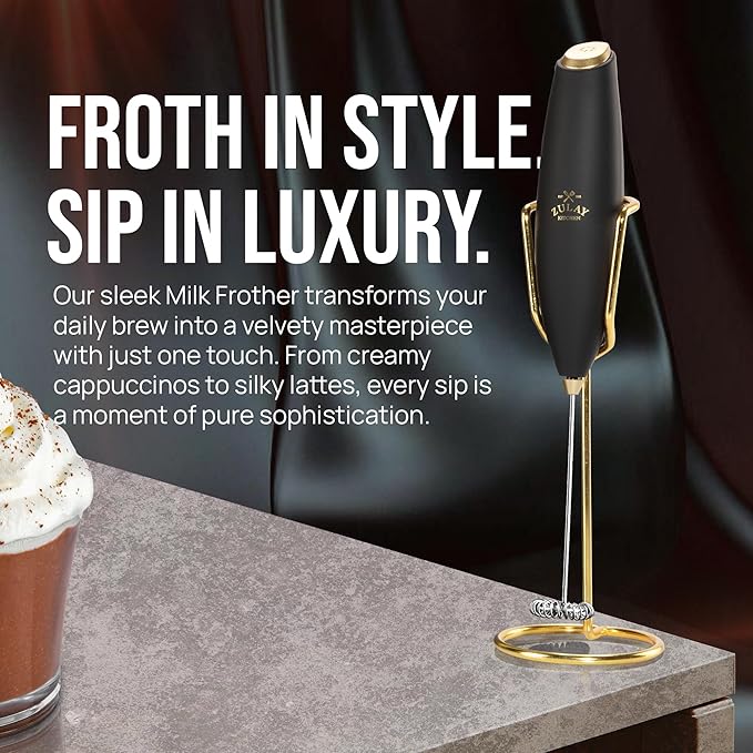 Zulay Kitchen Executive Series Luxury Gift Milk Frother with 4 Duracell Batteries – Handheld Electric Foam Maker for Coffee, Lattes & Hot Chocolate – Deluxe Finish, Ultimate Gift for Coffee Lovers - Image 5