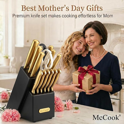 McCook® Knife Sets, Golden Titanium Stainless Steel Kitchen Knife Block Sets with Built-in Sharpener - Image 2
