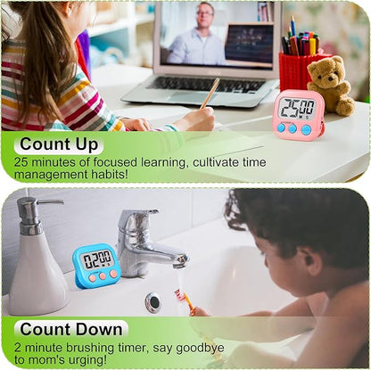 Digital Timer for Kids Teacher Supplies Classroom Timer for Study Learning Management Kitchen Work Exercise-4Pack Pink Blue Green Purple - Image 3