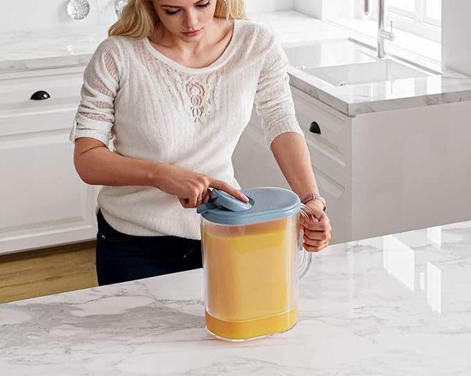 Tribello Pitcher with Lid 1 Gallon, Slim Clear Plastic Water Pitcher with Pivot-top Spout Lids, Iced Tea Pitcher for Fridge, Freezer/Dishwasher Safe, and BPA/Phthalate Free - Image 3