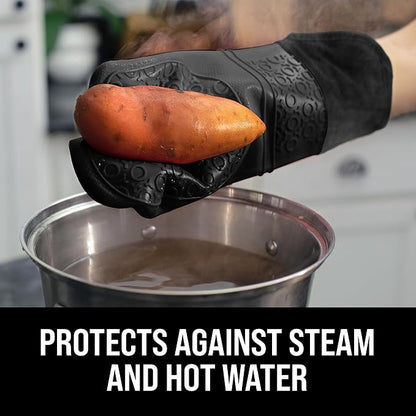 BPA-Free Silicone Oven Mitts Ultra Heat Resistant up to 500°F - Oven Mitts with Thick Cotton Liner - Long Slip Resistant Pot Holders, Flexible Oven Gloves - Black 14.7 - Image 4