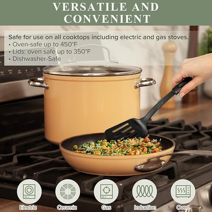 Nuwave Healthy Duralon Blue Ceramic Nonstick Cookware Set, Diamond Infused Scratch-Resistant, PFAS Free, Dishwasher & Oven Safe, Induction Ready & Evenly Heats, Tempered Glass Lids & Stay-Cool Handles - Image 3