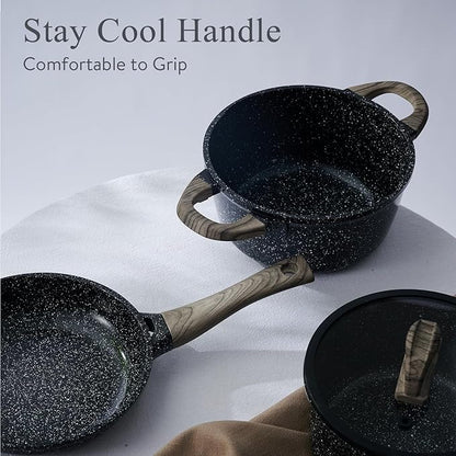 Ceramic Cookware Set 22 Piece Nonstick Pots and Pans Set Non Stick Kitchen Cooking Sets 8"Frying Pans with Lid,Black Granite Non-Toxic Induction Kitchen Cookware w/Glass Lids PFOS/PFOA-Free - Image 9