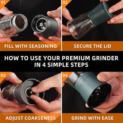 DAVIMADE Stone Blue Salt and Pepper Grinder Set of 2, Refillable & Adjustable Coarseness with Ceramic Blades，Premium Stainless Steel Hand Mills, Bonus Silicone Funnel