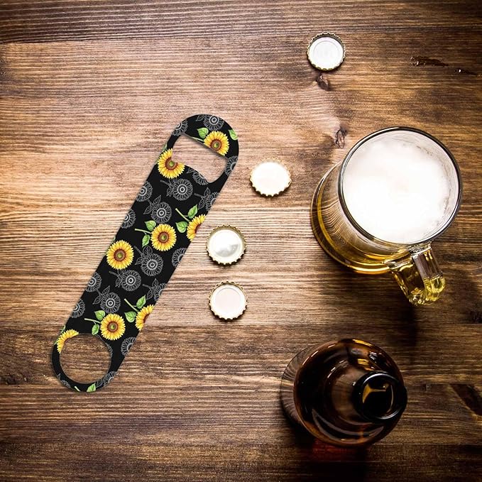 Sunflowers Stainless Steel Bottle Opener Vibrant Yellow Watercolor Flower Vintage Style Floral Black Flat Beer Bottle Opener Keychain for Home Kitchen Bar Restaurant Party Birthday Gift