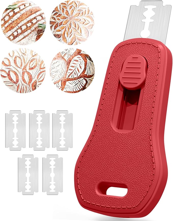 24SHEN Bread Lame, Sourdough Scoring Tool with Extractable & Magnetic, Sour Dough Tools Sourdough Cutter for Homemade Bread Making, Scoring Knife Include 5 Razor Blades-Red by 24SHEN