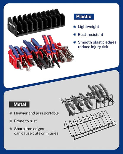 WORKPRO 2-Pack Plier Organizer Rack, Pliers Holder and Cutter Organizers with Non-Slip Rubber Base, 20-Slot Tool Box Organizer, Tool Drawer Organizer, Tool Storage, Plier Rack (Pliers Not Included)