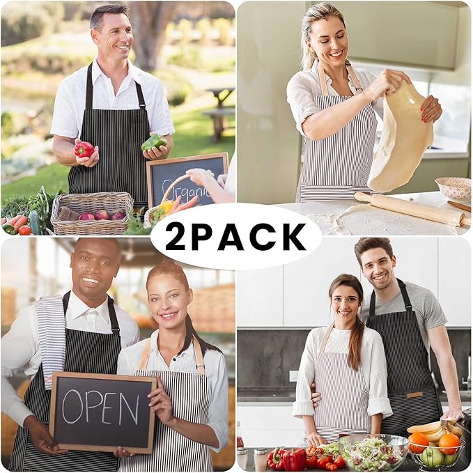 BeLuyi 2 Pack Adjustable Bib Apron with 2 Pockets Chef Cooking Kitchen Restaurant Aprons for Women Men - Image 7