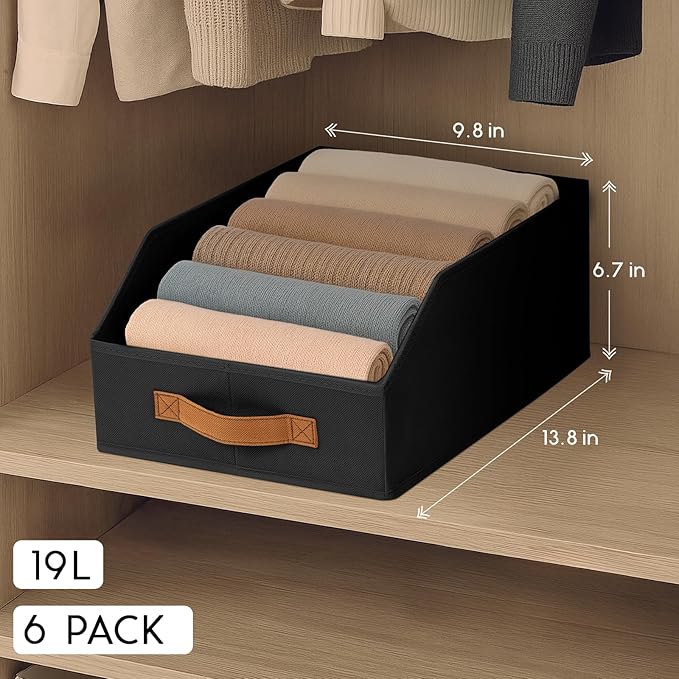 Homsorout Fabric Storage Bins for Organizing - 6 Pack Large Trapezoid Collapsible Storage Bins with Front Handle, Closet Organizers and Storage for Bedroom, Home Shelves, Small Spaces, Black - Image 2