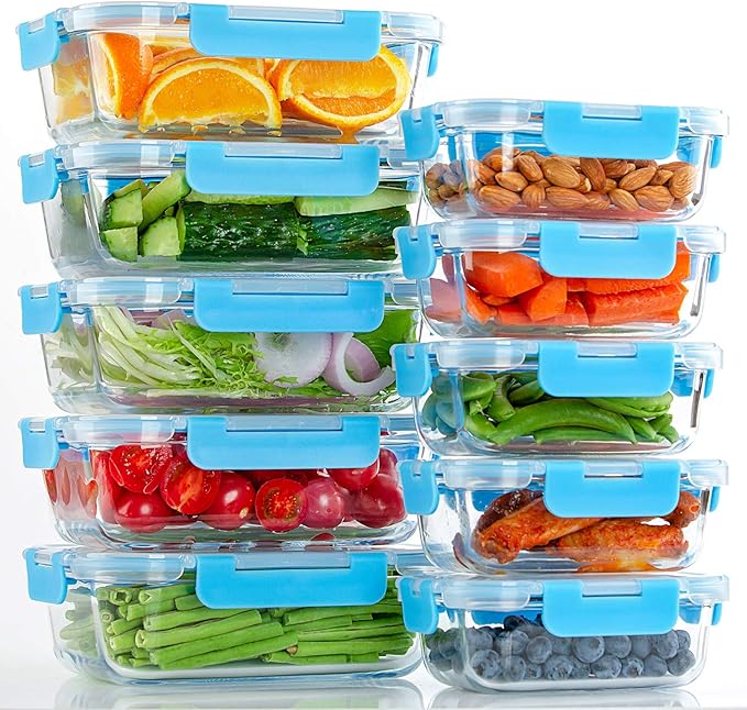 C CREST Glass Meal Prep Containers, [10 Pack] Glass Food Storage Containers with Lids, Airtight Bento Boxes, BPA Free & Leak Proof (10 Lids & 10 Containers) - Image 8