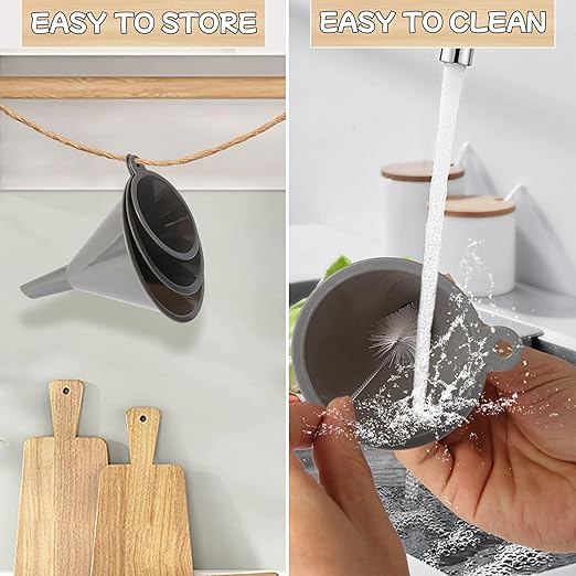 Plastic Kitchen Funnel Set of 3 with Clean Brush, BPA Free Round Food Funnels for Kitchen Use, Multifunctional Funnels for Filling Canning&Bottles, Suitable for Cooking, Lab and Automotive Use - Image 5