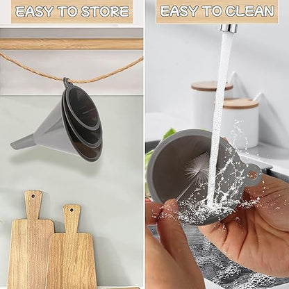 Plastic Kitchen Funnel Set of 3 with Clean Brush, BPA Free Round Food Funnels for Kitchen Use, Multifunctional Funnels for Filling Canning&Bottles, Suitable for Cooking, Lab and Automotive Use - Image 5