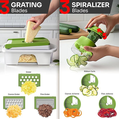 Mueller Pro-Series All-in-One, 12 Blade Mandoline Slicer for Kitchen, Food Chopper, Cucumber Slicer and Spiralizer, Cutter, Dicer, Grater, Gifts for Mom, Kitchen Essentials, White Sand/Green - Image 5