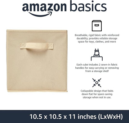 Amazon Basics Collapsible Fabric Storage Cubes Organizer with Handles, Sturdy Storage Bins for Organization, 10.5" x 10.5" x 11", Beige, 6-Pack - Image 2