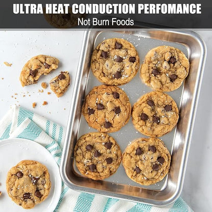 Baking Sheet Cookie Sheet Set of 2, Umite Chef Stainless Steel Baking Pans Tray Professional 10.39x8.07x1inch, Non Toxic & Healthy, Mirror Finish & Rust Free, Easy Clean & Dishwasher Safe - Image 4