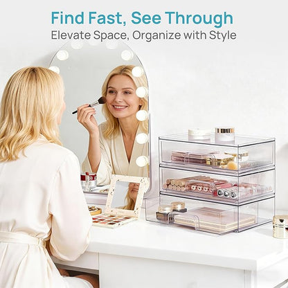 Vtopmart 12.1''W Clear Stackable Storage Drawers,2 Pack Acrylic Plastic Organizers Bins for Makeup Palettes, Cosmetics, and Beauty Supplies,Ideal for Vanity, Bathroom,Cabinet,Desk Organization - Image 4