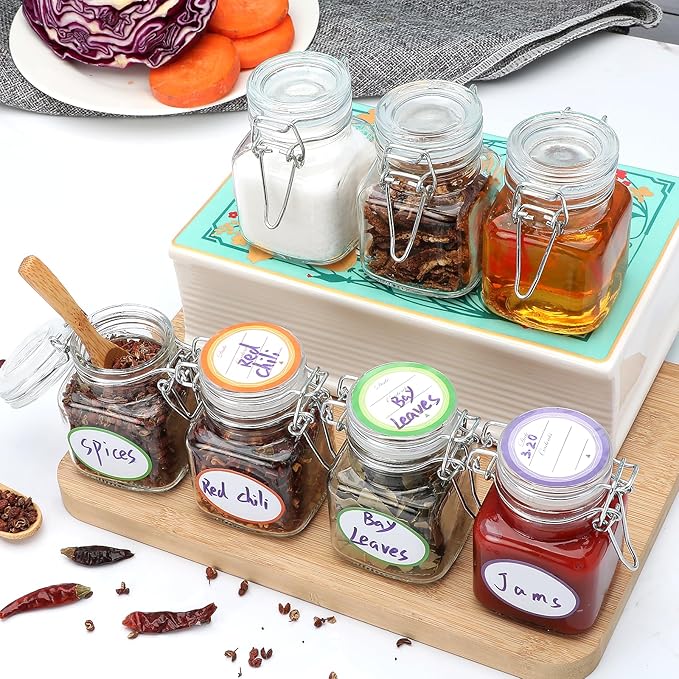 Small Glass Jars with Lids,4 oz Spice Jars with Labels,Small Glass Containers with Airtight Hinged Lid for Home Kitchen, Arts & Crafts Projects, Spices, Decoration, Snack Foods (5 Pack) - Image 8