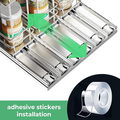 Mystozer Pull Out Spice Rack Organizer for Cabinet, Slide Out Spice Racks, Easy to Install Spice Cabinet Organizers, 7.4" Wx10.43 Dx8.26 H, 3 Drawers 2 Tiers(Silver) - Image 4