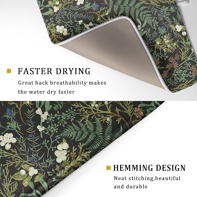 Green Plants Dish Drying Mat for Kitchen Counter Microfiber Absorbent Dish Draining Reusable Washable Foldable Extra Large 18"x24" - Image 3