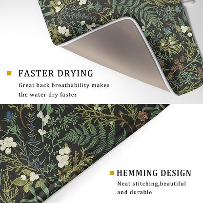 Green Plants Dish Drying Mat for Kitchen Counter Microfiber Absorbent Dish Draining Reusable Washable Foldable Extra Large 18"x24" - Image 3