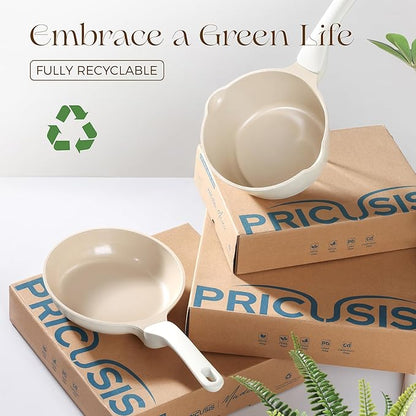 PRICUSIS Ceramic Nonstick Saucepan with Lid, 2 Quart Non Toxic Pot with Pour Spouts, Full Coated, 100% Dishwasher Safe, Induction Compatible & Oven Safe, PTFE PFAS & PFOA Free, Coconut White - Image 9