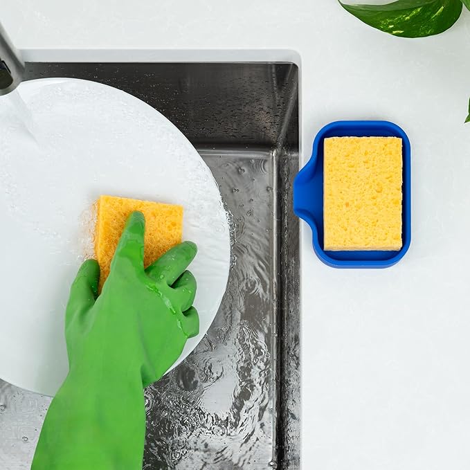 Zulay Kitchen Small Silicone Sponge Holder (4.9x3.3”) – Space-Saving Sink Organizer Tray for Sponge, Soap, Brush & More – Compact Non-Slip Dish for Kitchen & Bathroom (Turkish Sea) - Image 3