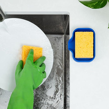 Zulay Kitchen Small Silicone Sponge Holder (4.9x3.3”) – Space-Saving Sink Organizer Tray for Sponge, Soap, Brush & More – Compact Non-Slip Dish for Kitchen & Bathroom (Turkish Sea) - Image 3