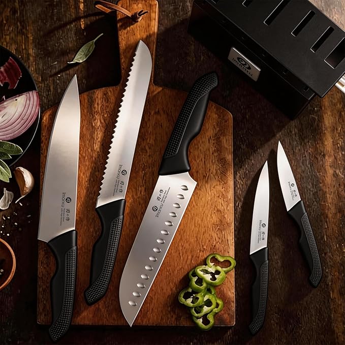 imarku 14-Piece Premium Knife Block Set, Black Kitchen Knife Set with Block and Build-in Sharpener, High-Carbon Stainless Steel Knives for Lasting Sharpness, Dishwasher Safe, Gift for Men - Image 4