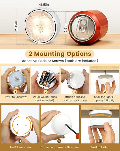 Under Cabinet Lighting, Battery Operated LED Puck Lights with Remote & Timer, Warm White & RGB Color Changing Stick on Tap Push Light for Kitchen Counter, Shelf, Display Case, 1 Pack, White