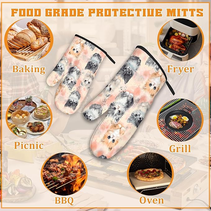 Cute Cat Oven Mitts and Pot Holders,Heat Resistant Oven Mitts Gloves and Pot Holder for Home Kitchen Decorations Cooking Baking BBQ Gifts,Set of 4