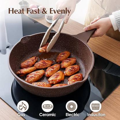 SENSARTE Nonstick Deep Frying Pan Skillet, 12-inch Saute Pan with Lid, Stay-Cool Handle, Healthy Cookware Cooking Pan with Cover, Induction Compatible (Toffee Brown) - Image 3