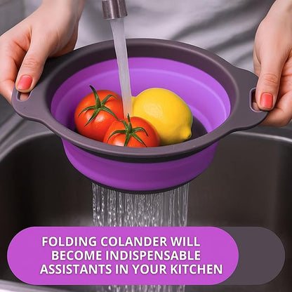 Purple Foldable Food Strainer for Kitchen - Small Collapsible Colander for Spaghetti and Pasta Multifunctional Silicone Strainer for Camping - Image 5