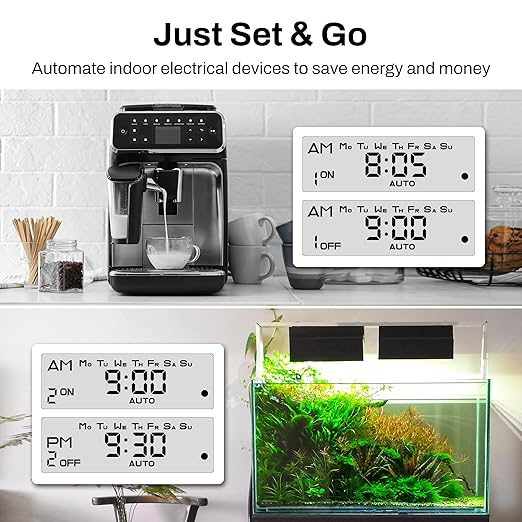 BN-LINK Indoor Digital Timer Outlet, Dual Outlet 7 Day Programmable Light Switch, 3 Prong Plug in Timers for Electrical Outlets, Lamps, Fans, 8 On/Off Programs, 2 Pack, 15A/1875W, ETL Listed - Image 6
