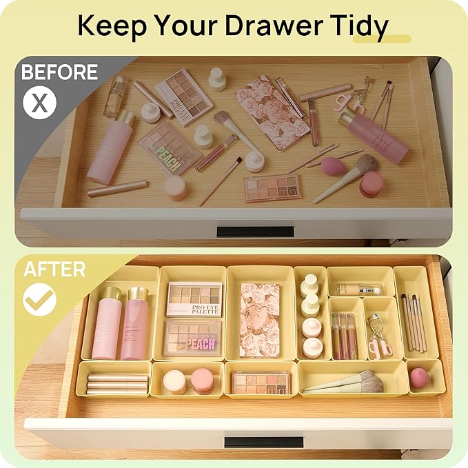 Vtopmart 25 PCS Plastic Drawer Organizers Set, 4-Size Versatile Bathroom and Vanity Drawer Organizer Trays, Storage Bins for Makeup, Bedroom, Kitchen Gadgets Utensils and Office - Image 3